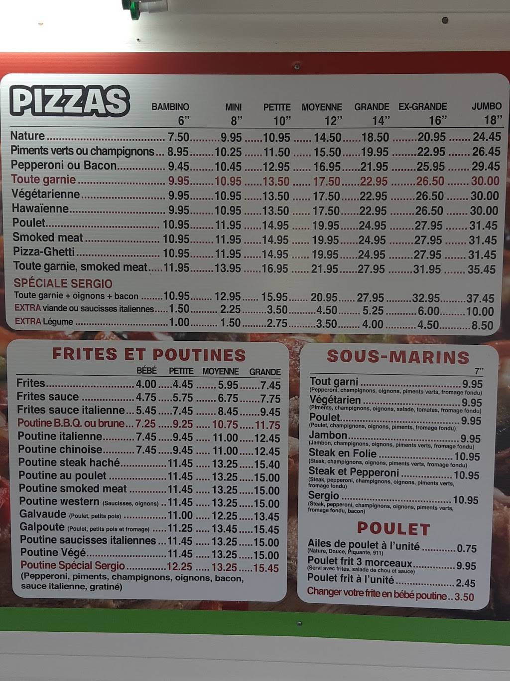 Sergio Pizzeria | restaurant | 1080 Route Principale, Sainte-Anne-du-Sault, QC G0Z 1C0, Canada | 8193674040 OR +1 819-367-4040