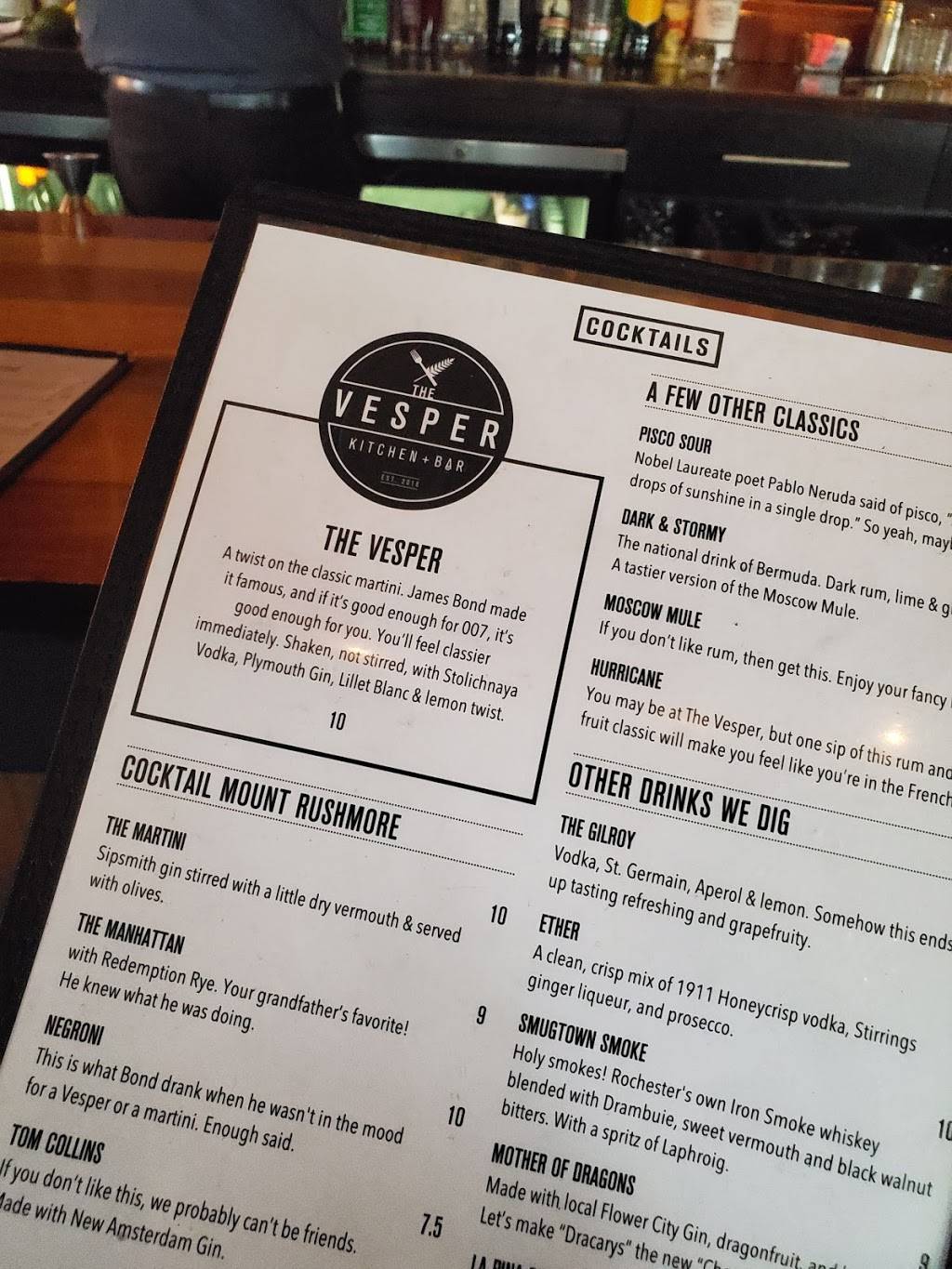 The Vesper | restaurant | 1 Capron St, Rochester, NY 14607, USA | 5854541996 OR +1 585-454-1996