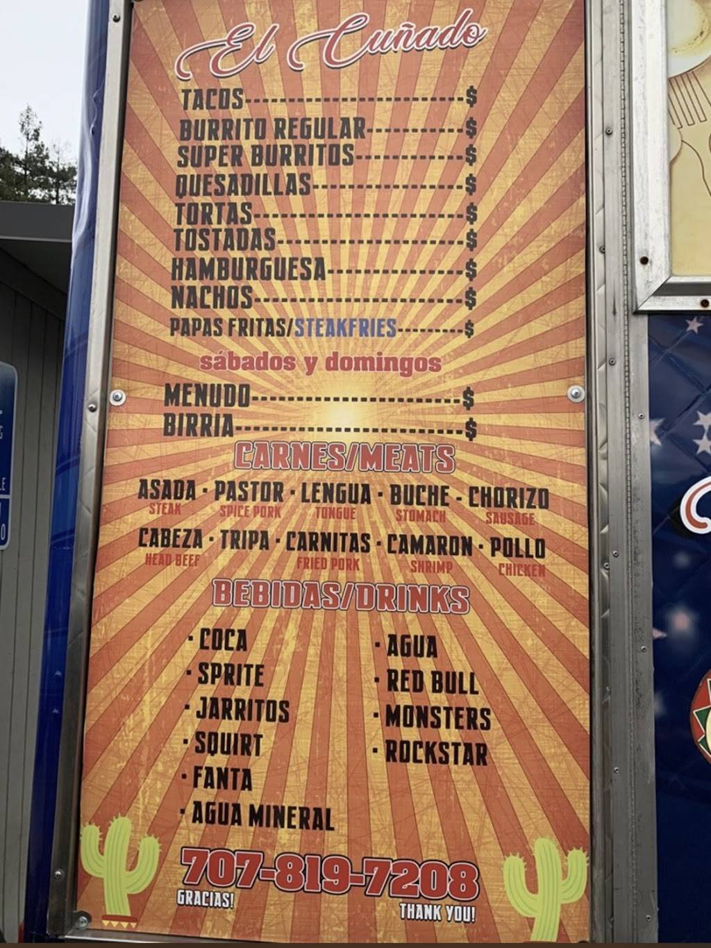 Tacos El cuñado | restaurant | 2770 Jefferson St, Napa, CA 94558, USA | 7078197208 OR +1 707-819-7208