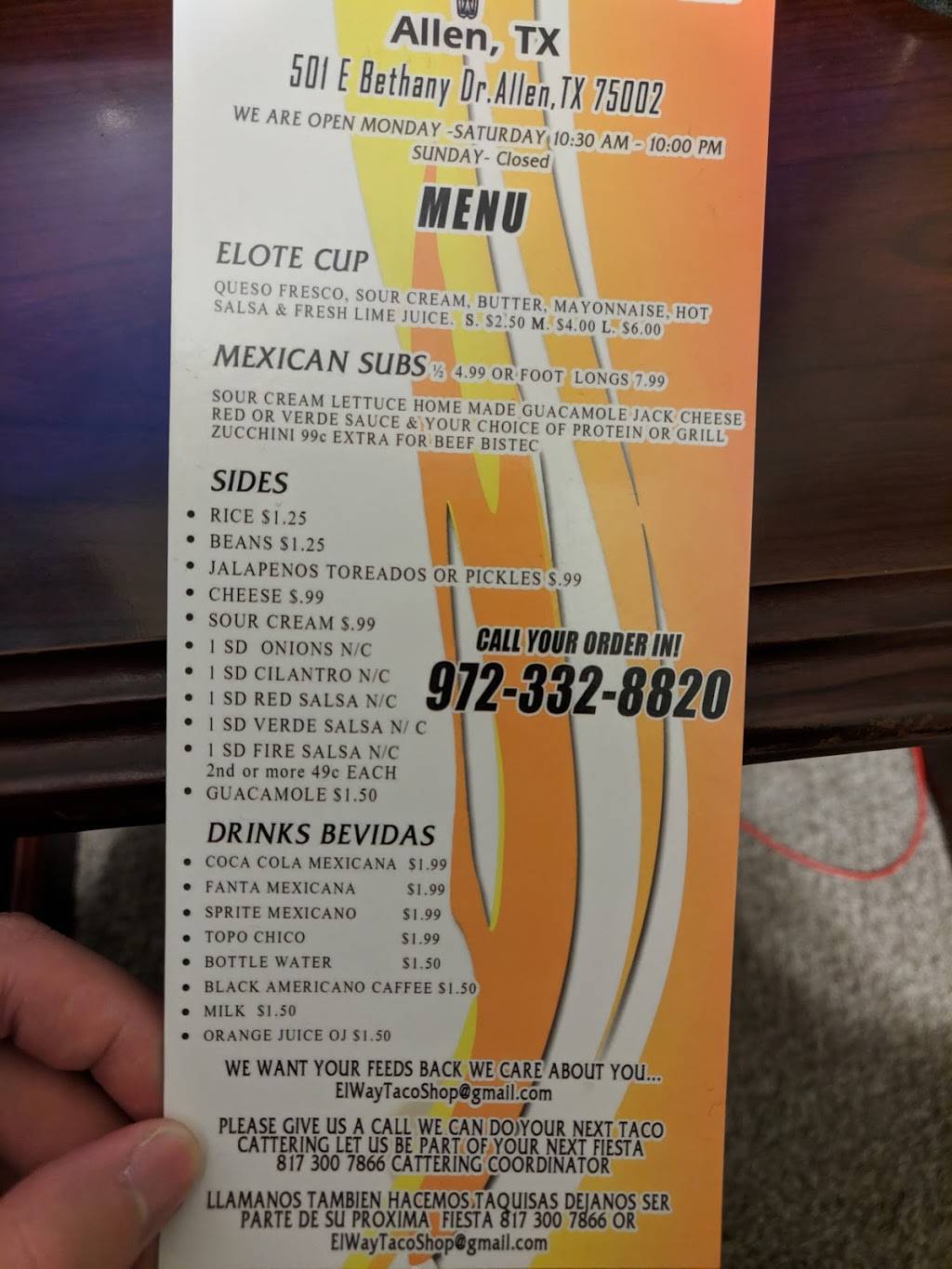 El Way Taco Shop | restaurant | 501 E Bethany Dr, Allen, TX 75002, USA | 9723328820 OR +1 972-332-8820