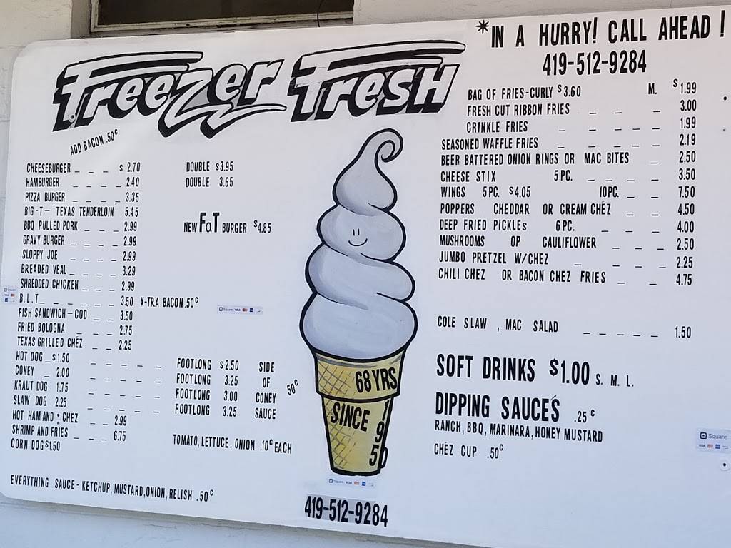 Freezer Fresh Drive In | restaurant | 1374, 820 W Main St, Crestline, OH 44827, USA | 4195129284 OR +1 419-512-9284