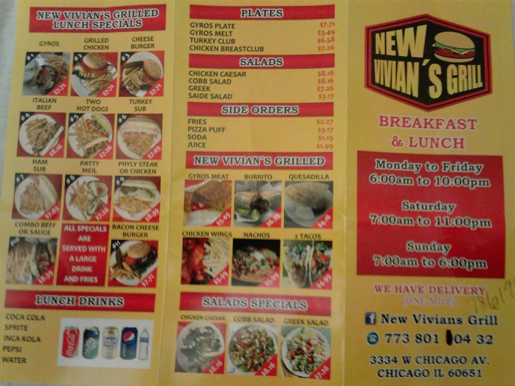 New Vivianas Grill | restaurant | 3334 W Chicago Ave, Chicago, IL 60651, USA | 7738010432 OR +1 773-801-0432