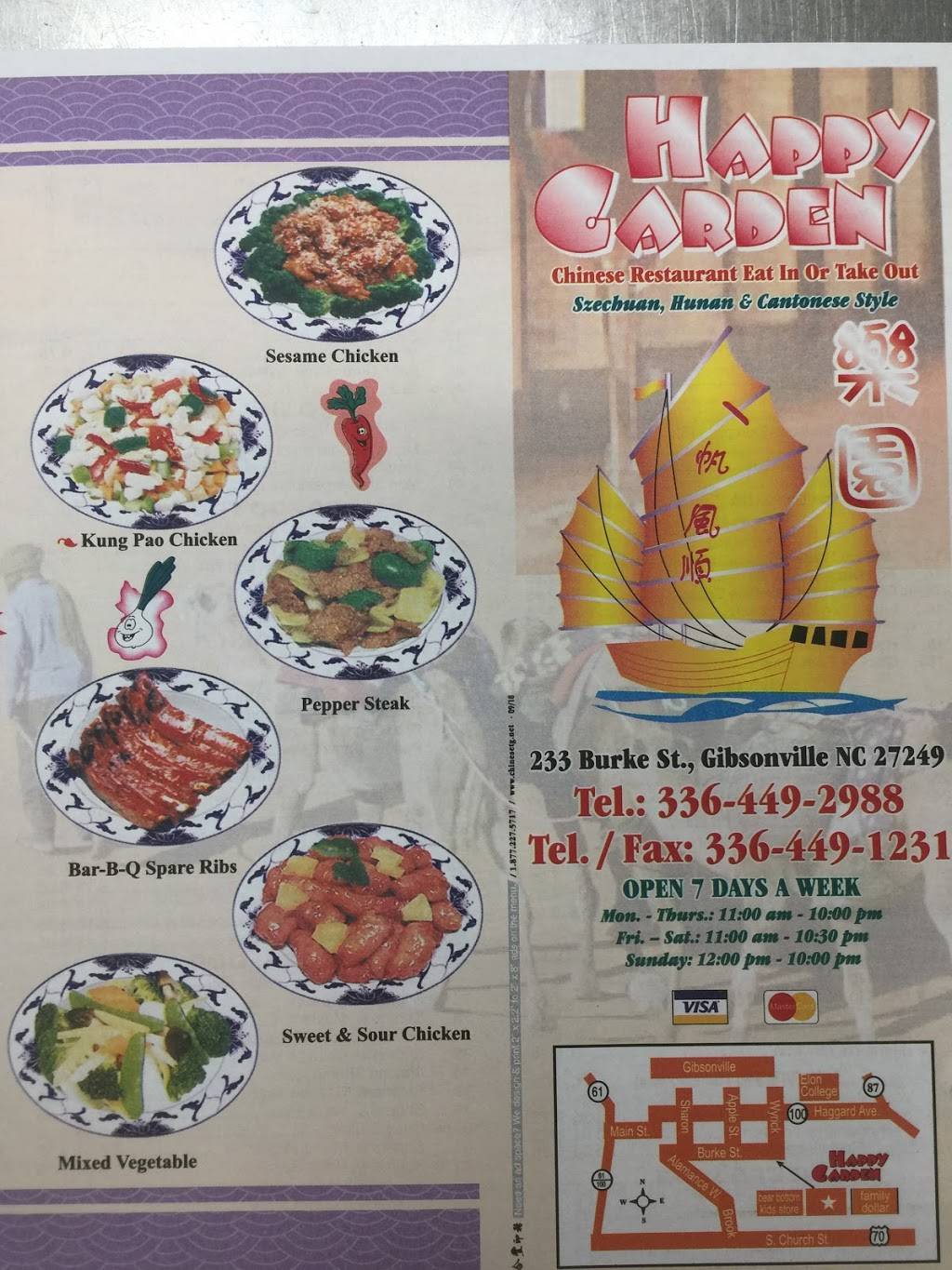 Happy Garden Chinese restaurant | restaurant | 233 Burke St, Gibsonville, NC 27249, USA | 3364492988 OR +1 336-449-2988