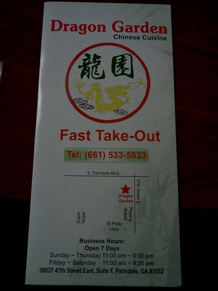 Dragon Garden | restaurant | 38037 47th St E suite F, Palmdale, CA 93552, USA | 6615335833 OR +1 661-533-5833