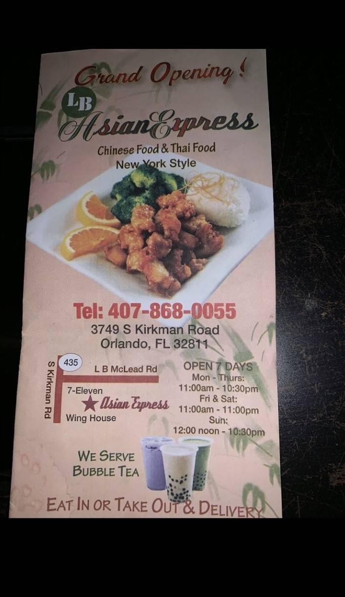 LB Asian Express | meal takeaway | 3749 S Kirkman Rd, Orlando, FL 32811, USA | 4078680055 OR +1 407-868-0055