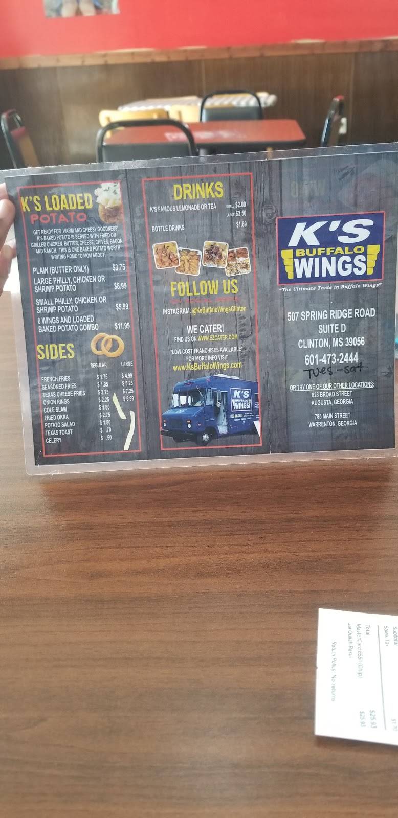 Ks Buffalo Wings | restaurant | 507 Springridge Rd suite d, Clinton, MS 39056, USA | 6014732444 OR +1 601-473-2444