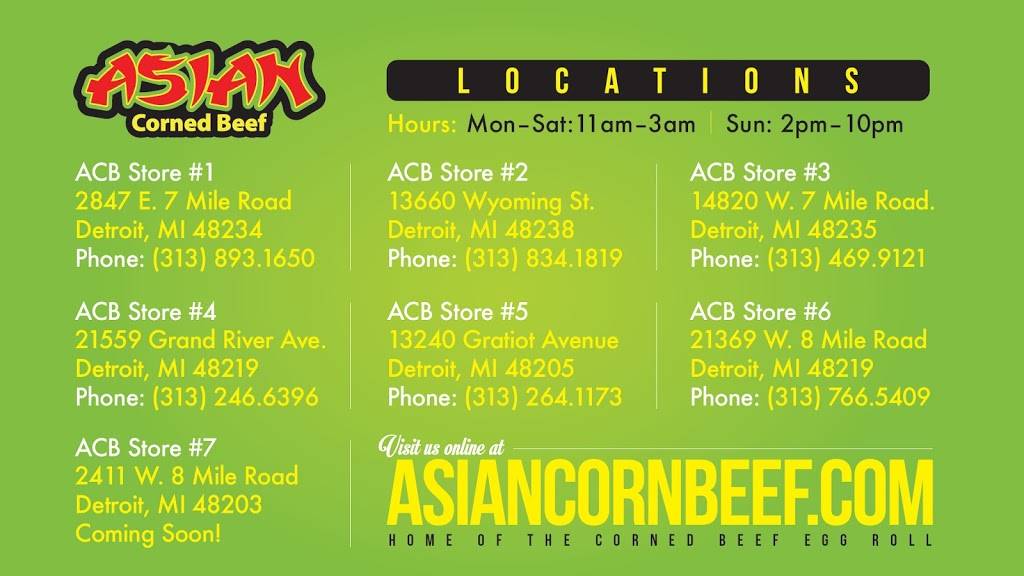 Asian Corned Beef | restaurant | 14820 W Seven Mile Rd, Detroit, MI 48235, USA | 3134699121 OR +1 313-469-9121