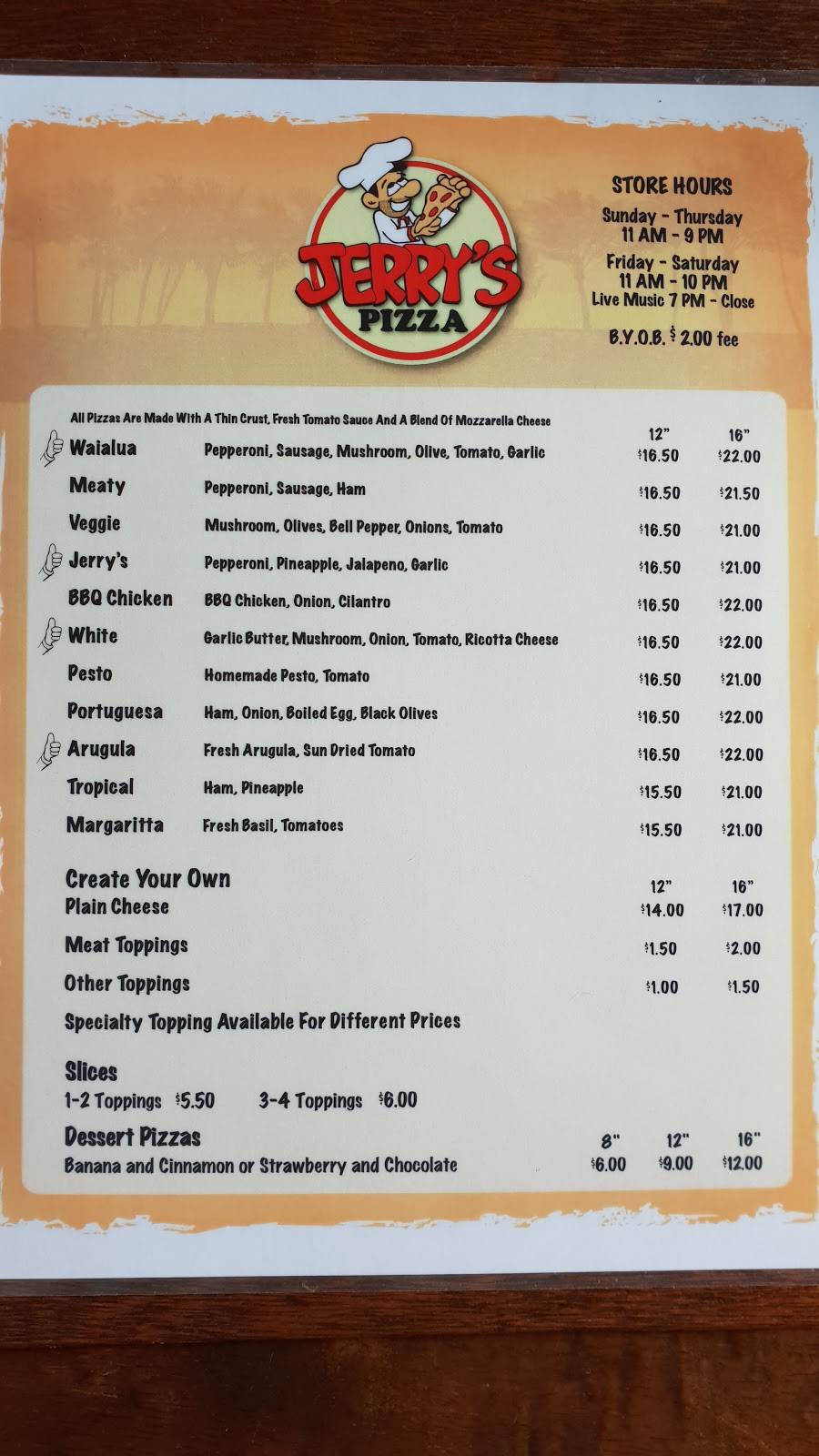 Jerrys Pizza Mill | restaurant | 67-292 Goodale Ave, Waialua, HI 96791, USA | 8086378866 OR +1 808-637-8866