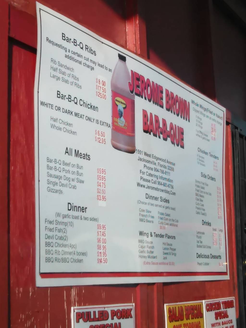 Jerome Barbeque & Wings | restaurant | 1551 Edgewood Ave W, Jacksonville, FL 32208, USA | 9047668111 OR +1 904-766-8111