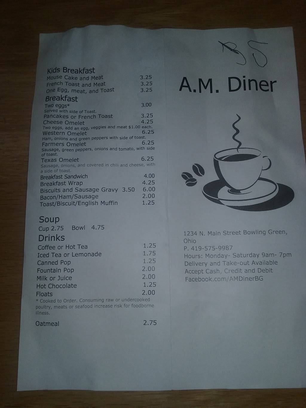 A. M. Diner | restaurant | 1234 N Main St, Bowling Green, OH 43402, USA | 4195759987 OR +1 419-575-9987
