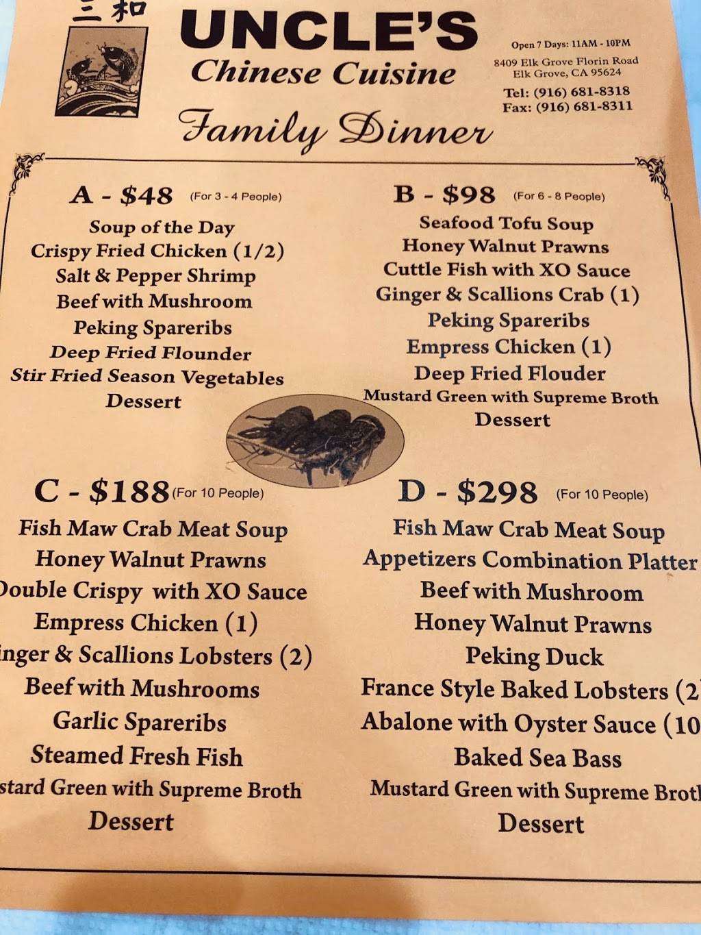 Uncles Chinese Cuisine | restaurant | 8409 Elk Grove Florin Rd, Elk Grove, CA 95624, USA | 9166818311 OR +1 916-681-8311