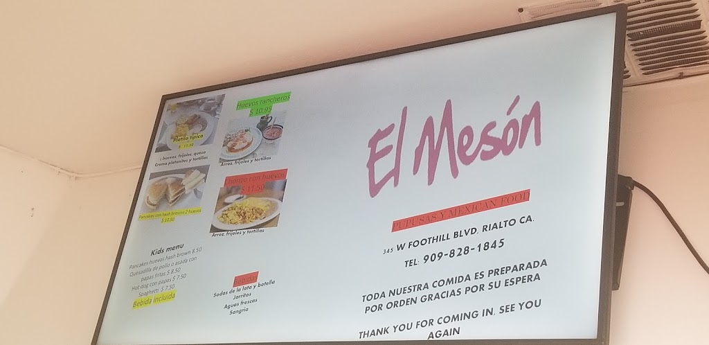 Taqueria El Mesón | restaurant | 345 W Foothill Blvd, Rialto, CA 92376, USA | 9098281845 OR +1 909-828-1845