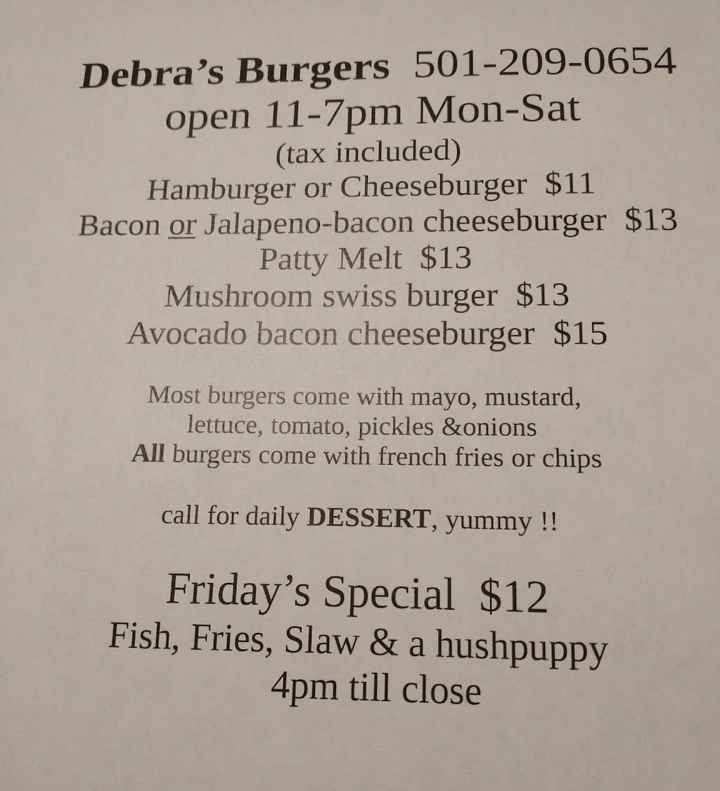 Debras Burgers | restaurant | 3595 N State Hwy 7, Hot Springs Village, AR 71909, USA | 5012090654 OR +1 501-209-0654