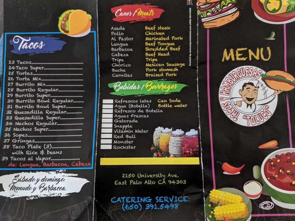 Tacos Toluco | restaurant | 2150 University Ave, East Palo Alto, CA 94303, USA | 6507097290 OR +1 650-709-7290