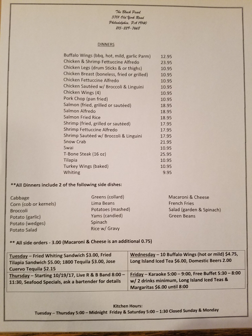 The Black Pearl Restaurant & Bar | restaurant | 3701 Old York Rd, Philadelphia, PA 19140, USA | 2152297668 OR +1 215-229-7668