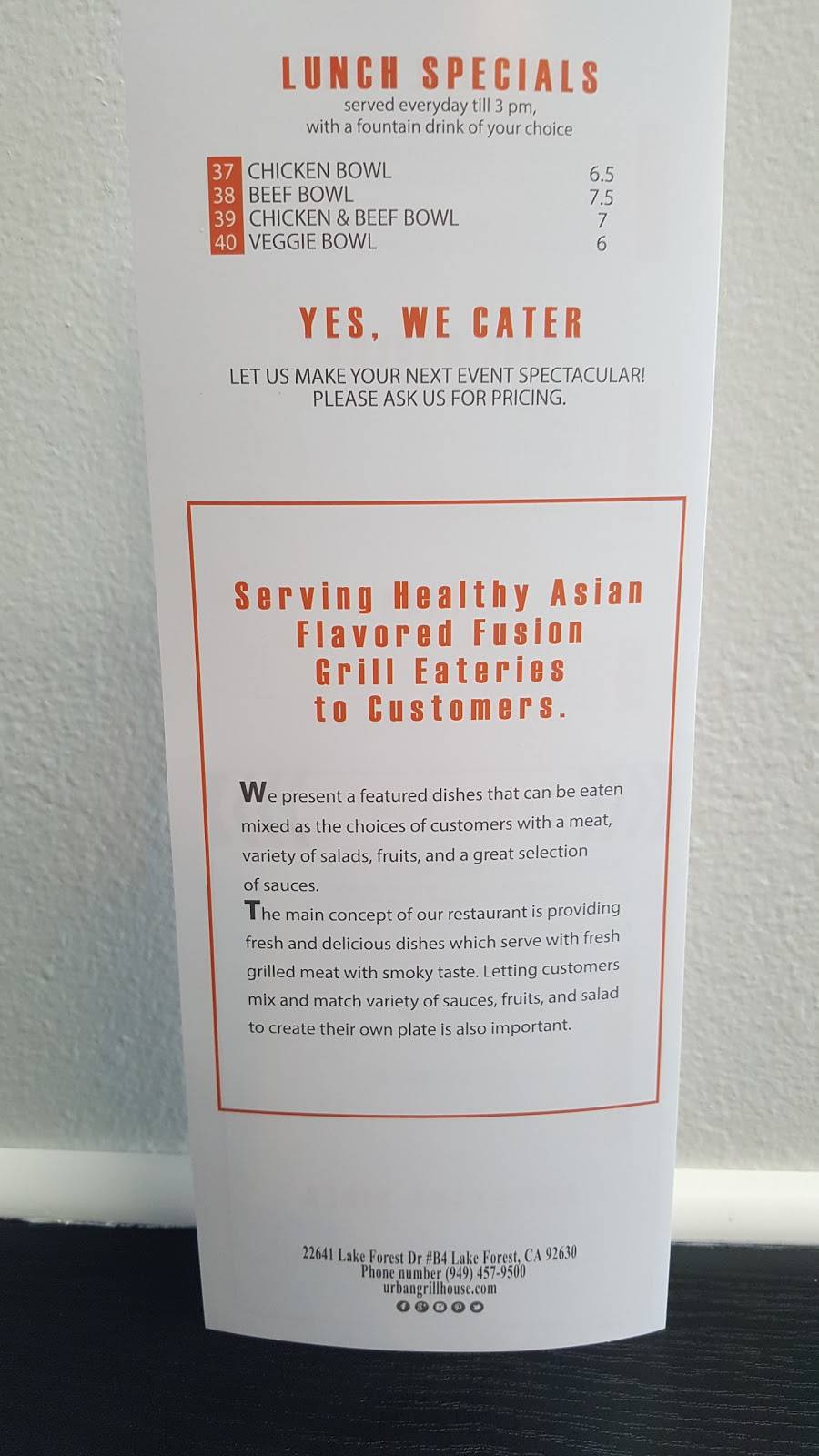 Urban Grill Teriyaki | restaurant | 22641 Lake Forest Dr Suite B4, Lake Forest, CA 92630, USA | 9494579500 OR +1 949-457-9500