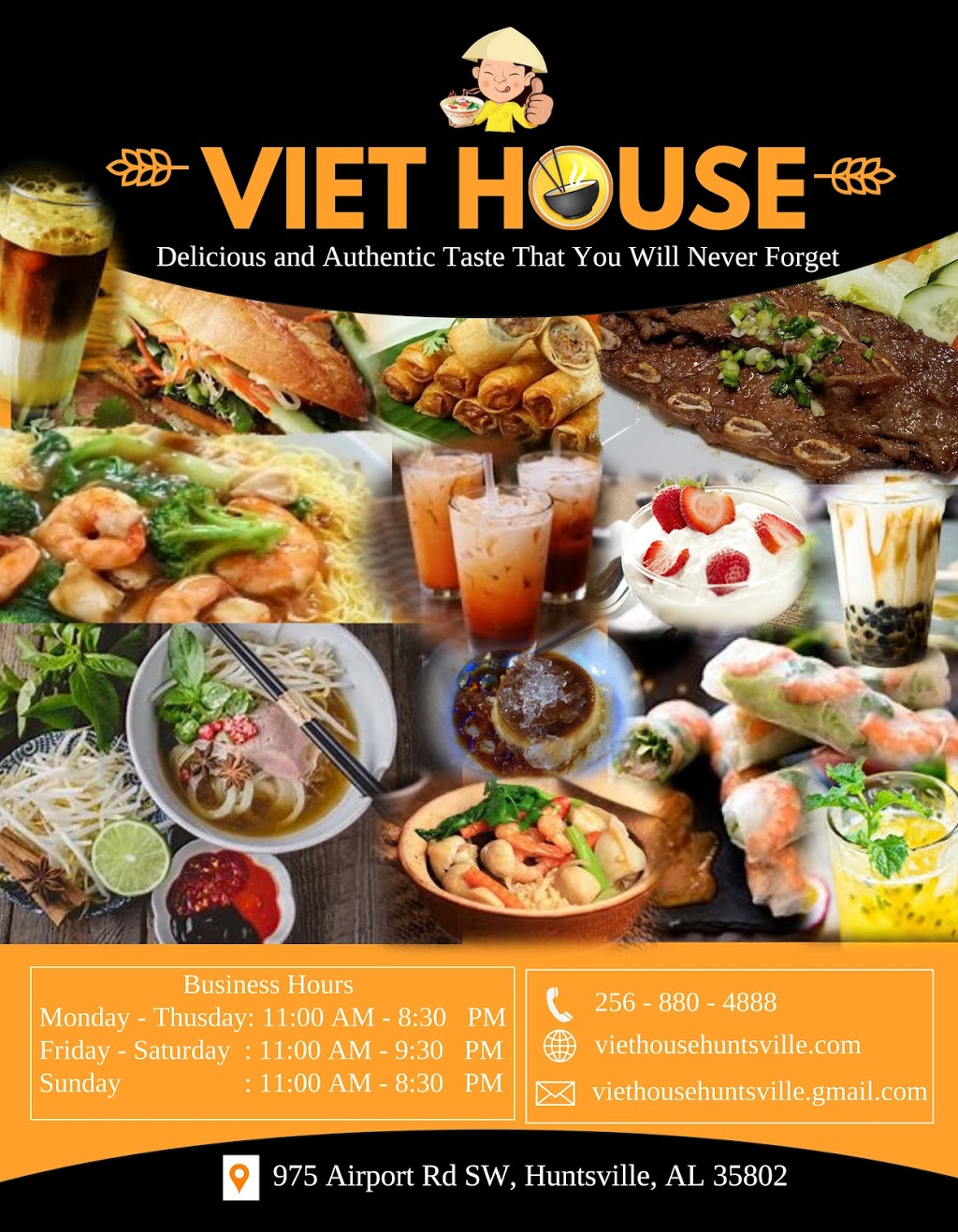 Viet House Restaurant | restaurant | 975 Airport Rd SW Suite B2, Huntsville, AL 35802, USA | 2568804888 OR +1 256-880-4888