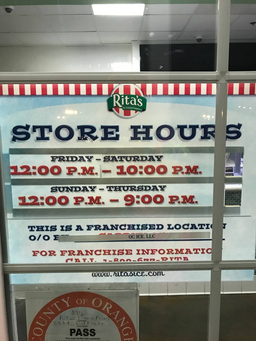 Ritas Italian Ice & Frozen Custard | restaurant | 24845 Del Prado Ave, Dana Point, CA 92629, USA | 9494432423 OR +1 949-443-2423