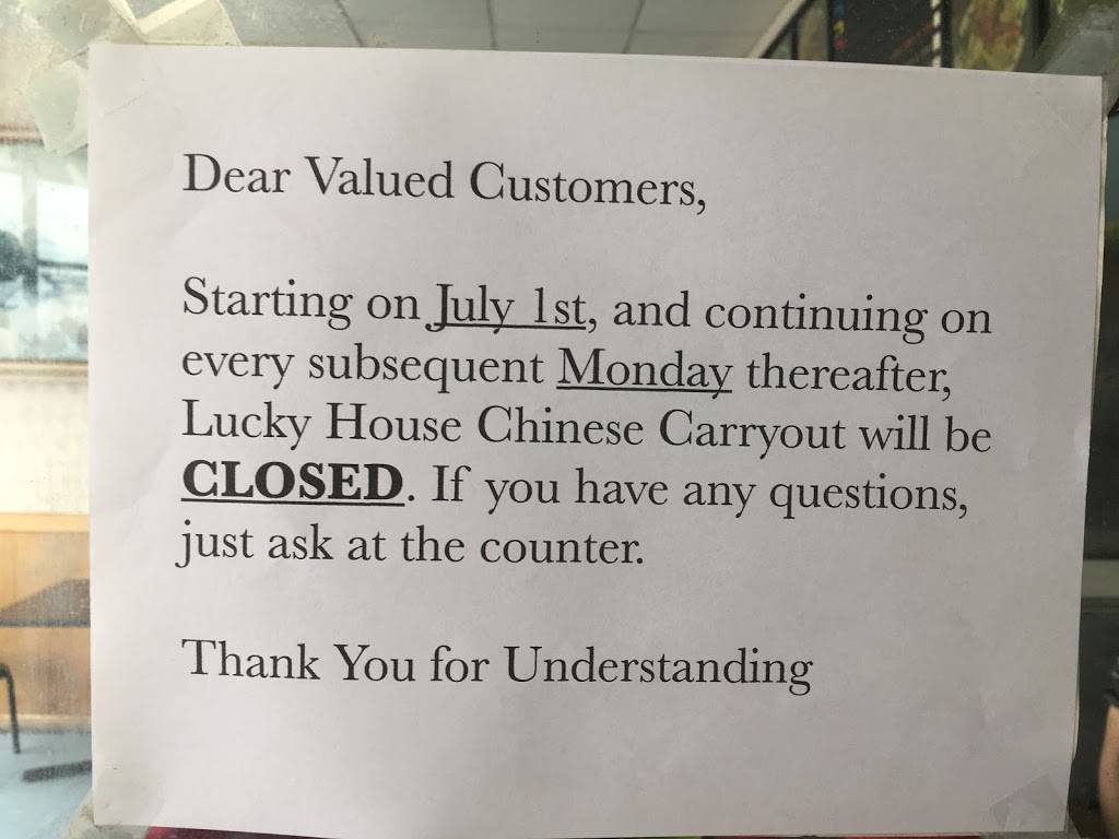Lucky House Chinese Carry Out | meal takeaway | 7557 Ritchie Hwy, Glen Burnie, MD 21061, USA | 4107871871 OR +1 410-787-1871