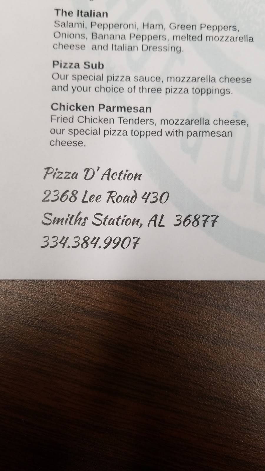 Pizza DAction | restaurant | 2368 Co Rd 430, Smiths Station, AL 36877, USA | 3343849907 OR +1 334-384-9907