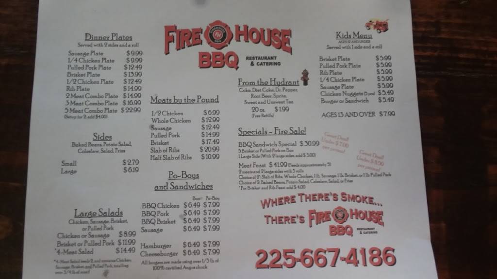 Firehouse BBQ | restaurant | 33875 LA-16, Denham Springs, LA 70706, USA | 2256674186 OR +1 225-667-4186