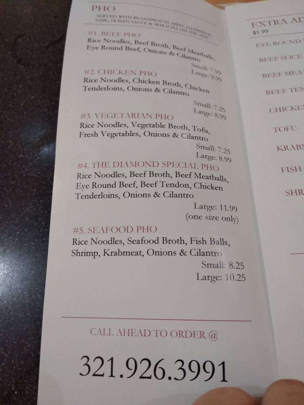 Diamond Pho | restaurant | 242 Towne Center Cir, Sanford, FL 32771, USA | 3219263991 OR +1 321-926-3991