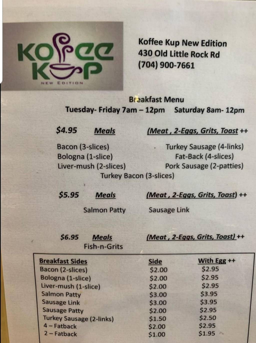 Koffee Cup | restaurant | 430 Old Little Rock Rd, Charlotte, NC 28214, USA | 7049007661 OR +1 704-900-7661