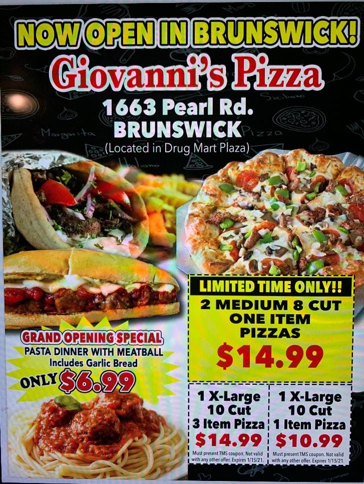 Giovannis Pizza Brunswick | meal takeaway | 1663 Pearl Rd, Brunswick, OH 44212, USA | 3307414500 OR +1 330-741-4500