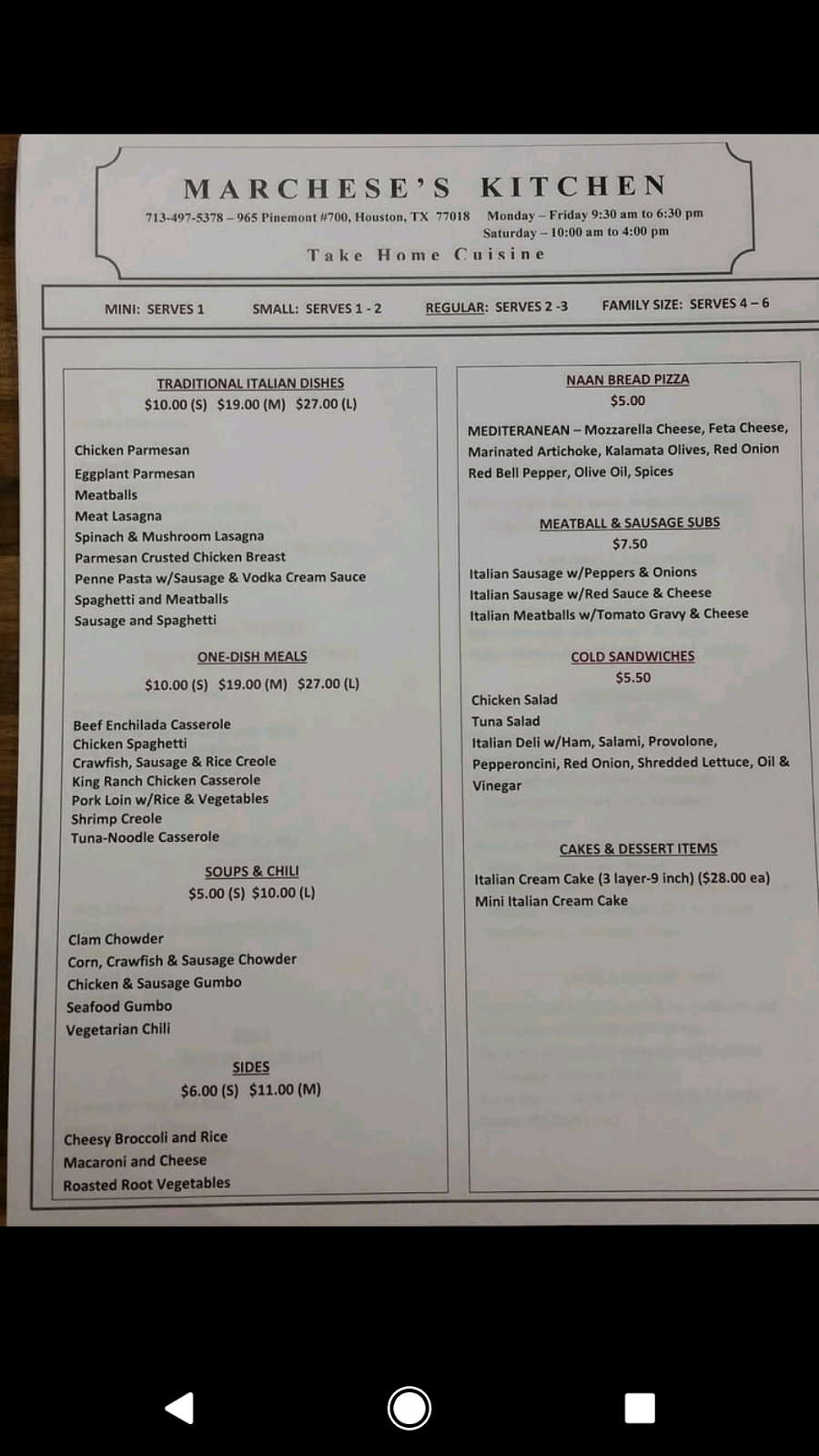 Marcheses Kitchen | restaurant | 965 Pinemont Dr #700, Houston, TX 77018, USA | 7134975378 OR +1 713-497-5378