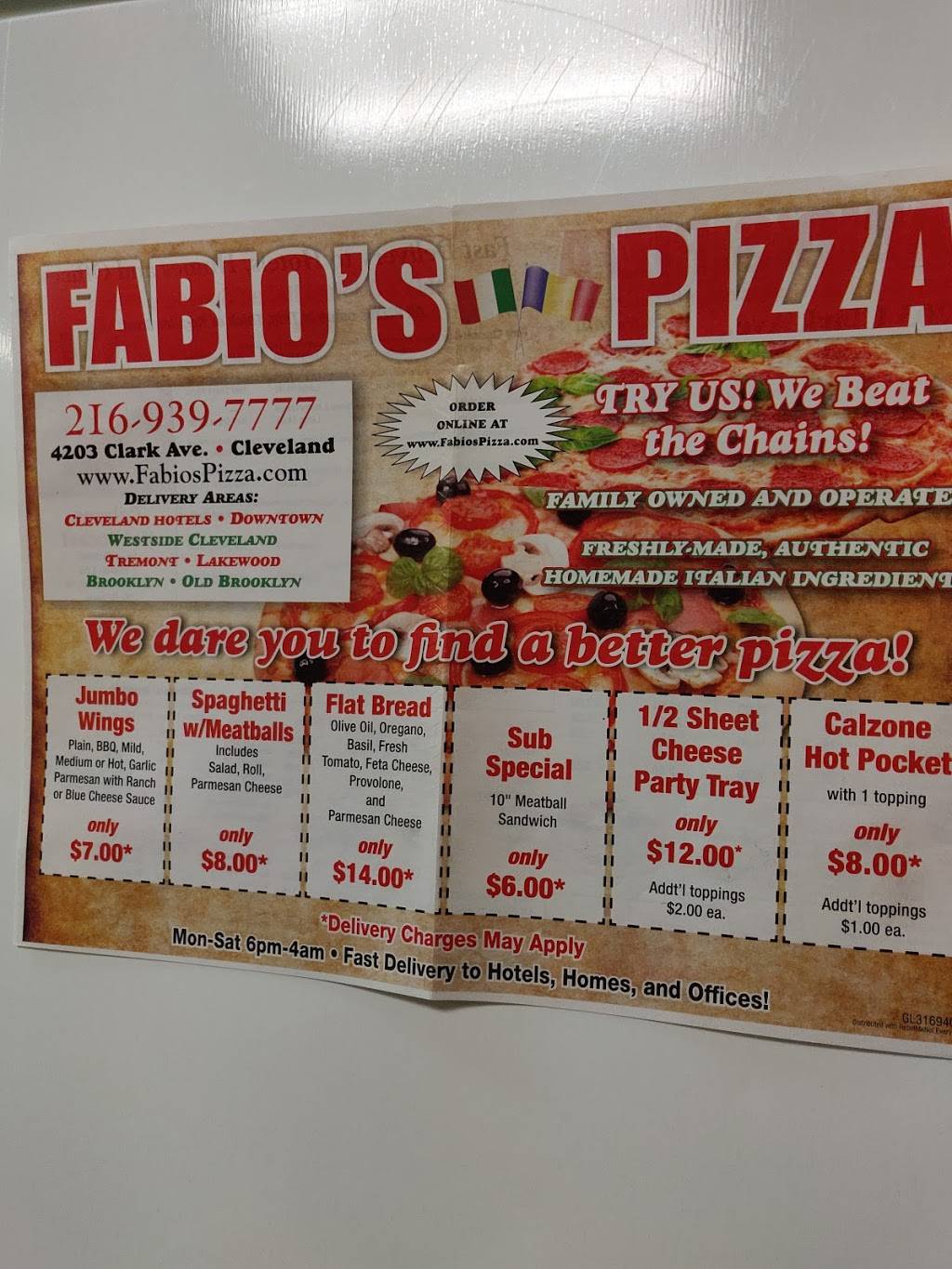Fabios Pizza Cleveland | restaurant | 4203 Clark Ave, Cleveland, OH 44109, USA | 2169397777 OR +1 216-939-7777