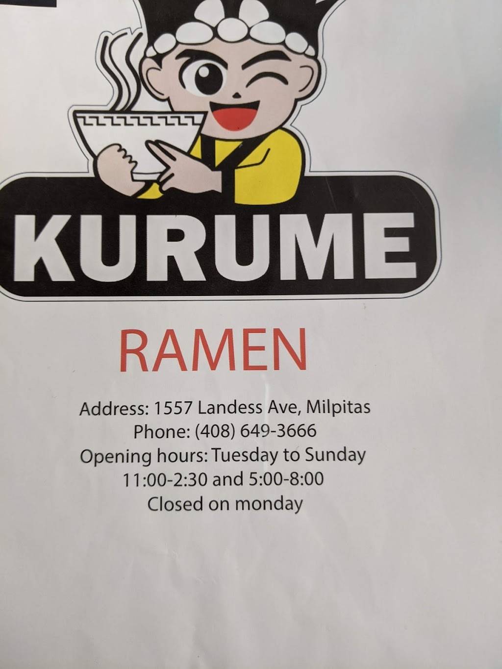 Kurume Ramen | restaurant | 1557 Landess Ave, Milpitas, CA 95035, USA | 4086493666 OR +1 408-649-3666