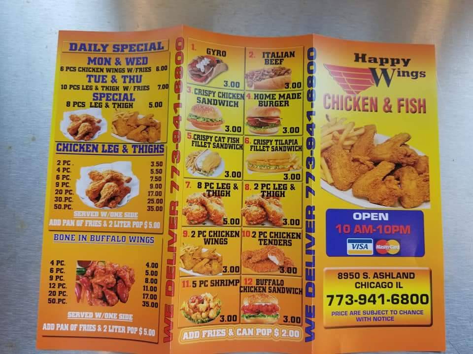 happy wings restaurant | meal takeaway | 8950 S Ashland Ave, Chicago, IL 60620, USA | 7739416800 OR +1 773-941-6800