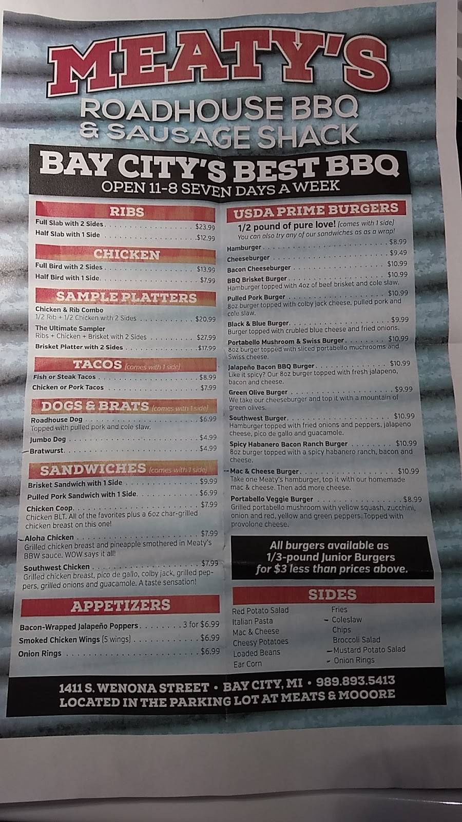 Meatys Roadhouse BBQ & Sausage Shack | restaurant | 1411 S Wenona St, Bay City, MI 48706, USA | 9898935413 OR +1 989-893-5413