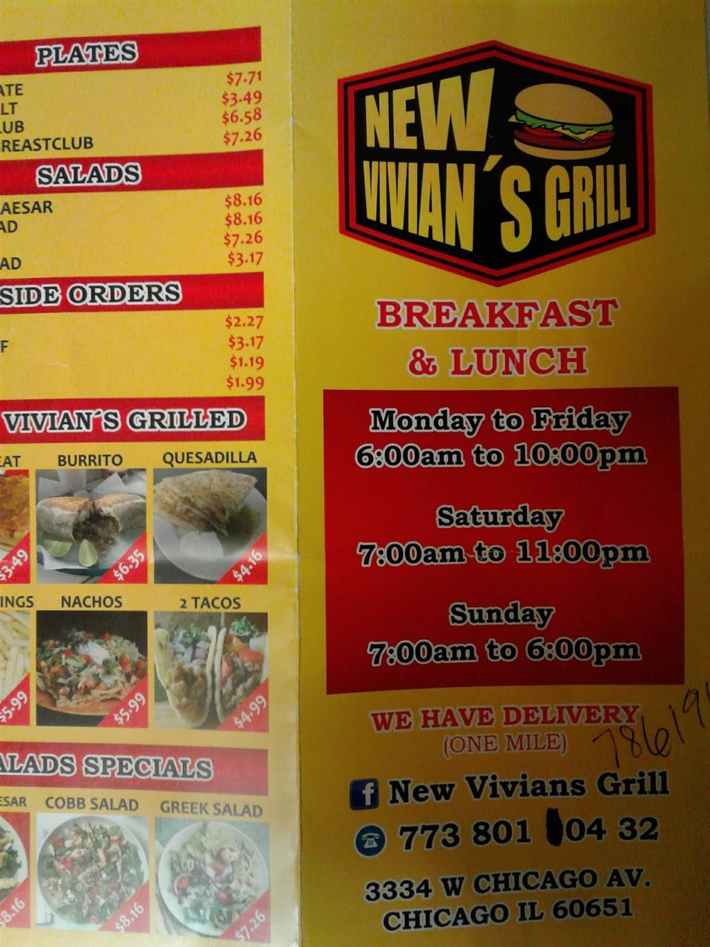 New Vivianas Grill | restaurant | 3334 W Chicago Ave, Chicago, IL 60651, USA | 7738010432 OR +1 773-801-0432