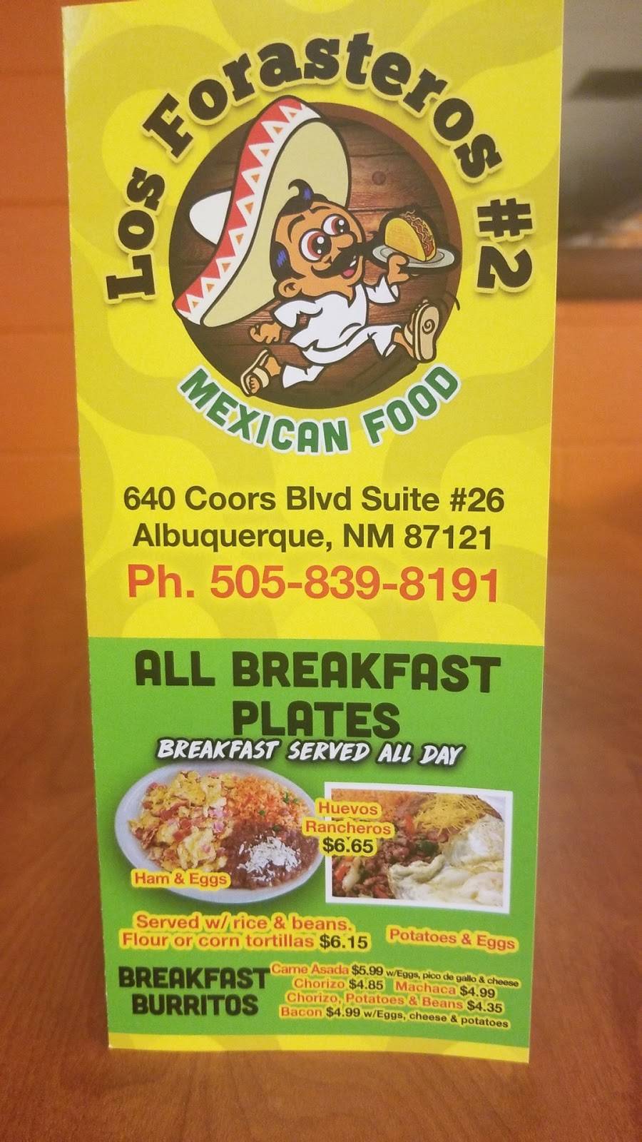 Los Forasteros Mexican Food #2 | restaurant | 640 Coors Blvd NW, Albuquerque, NM 87121, USA | 5058398191 OR +1 505-839-8191