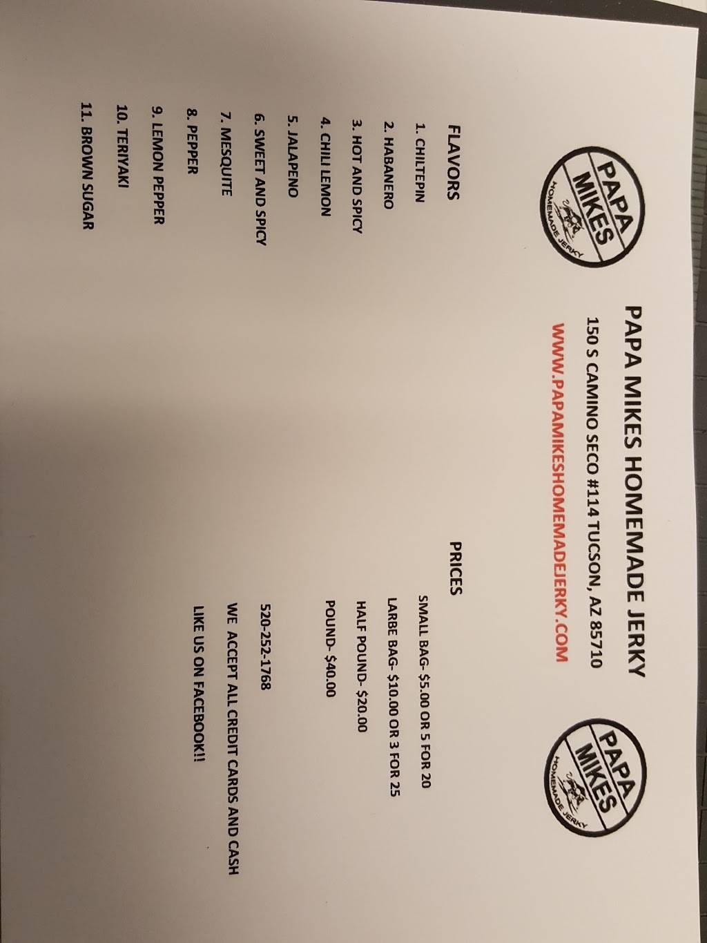 Papa Mikes Homemade Jerky | restaurant | 150 S Camino Seco #114, Tucson, AZ 85710, USA | 5202521768 OR +1 520-252-1768