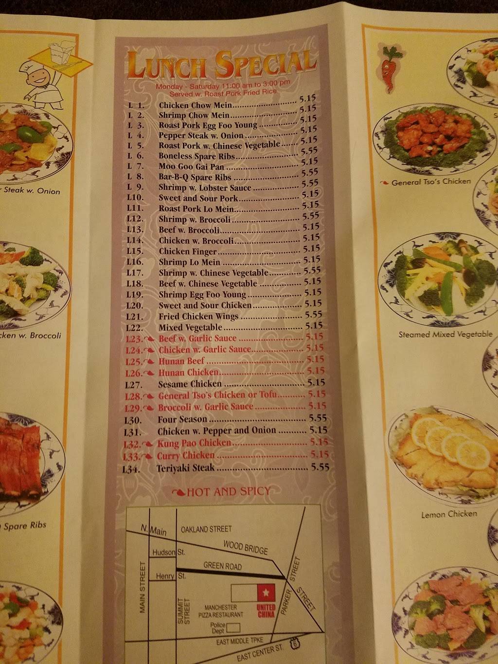 United China Restaurant | restaurant | 332 Green Rd, Manchester, CT 06042, USA | 8606450124 OR +1 860-645-0124