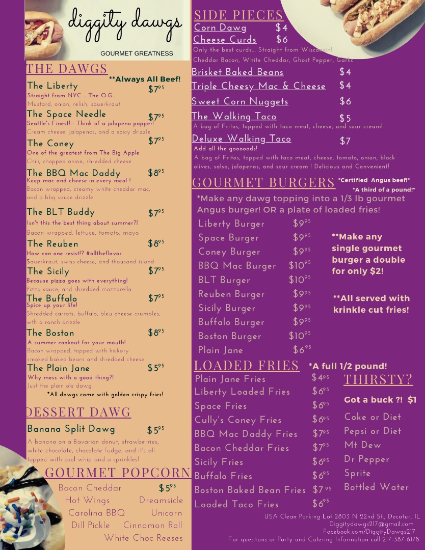 Diggity Dawgs | restaurant | 2803 N 22nd St, Decatur, IL 62526, USA | 2173876178 OR +1 217-387-6178