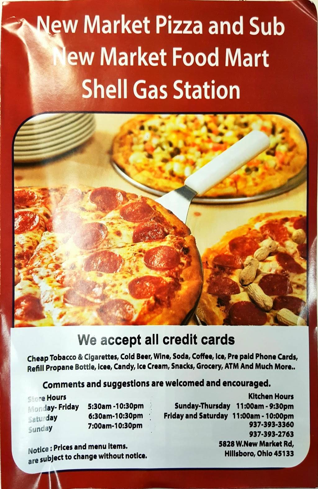 New Market Pizza | meal takeaway | 5828 W New Market Rd, Hillsboro, OH 45133, USA | 9373933360 OR +1 937-393-3360