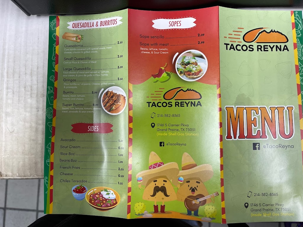 Tacos Reyna | restaurant | 1746 S Carrier Pkwy, Grand Prairie, TX 75051, USA | 2143828365 OR +1 214-382-8365
