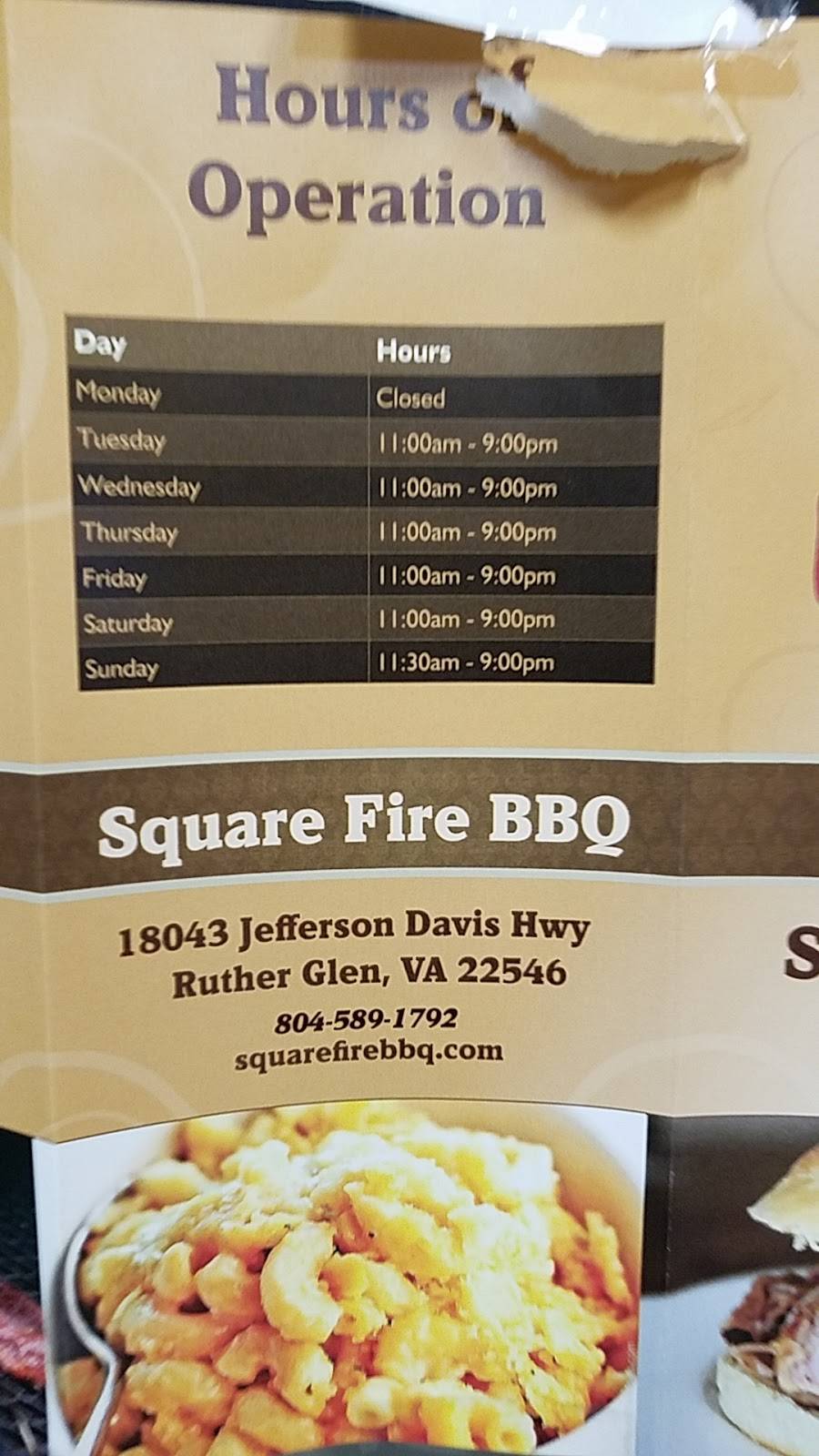 Square Fire BBQ | restaurant | 18043 Jefferson Davis Hwy, Ruther Glen, VA 22546, USA | 8045891792 OR +1 804-589-1792