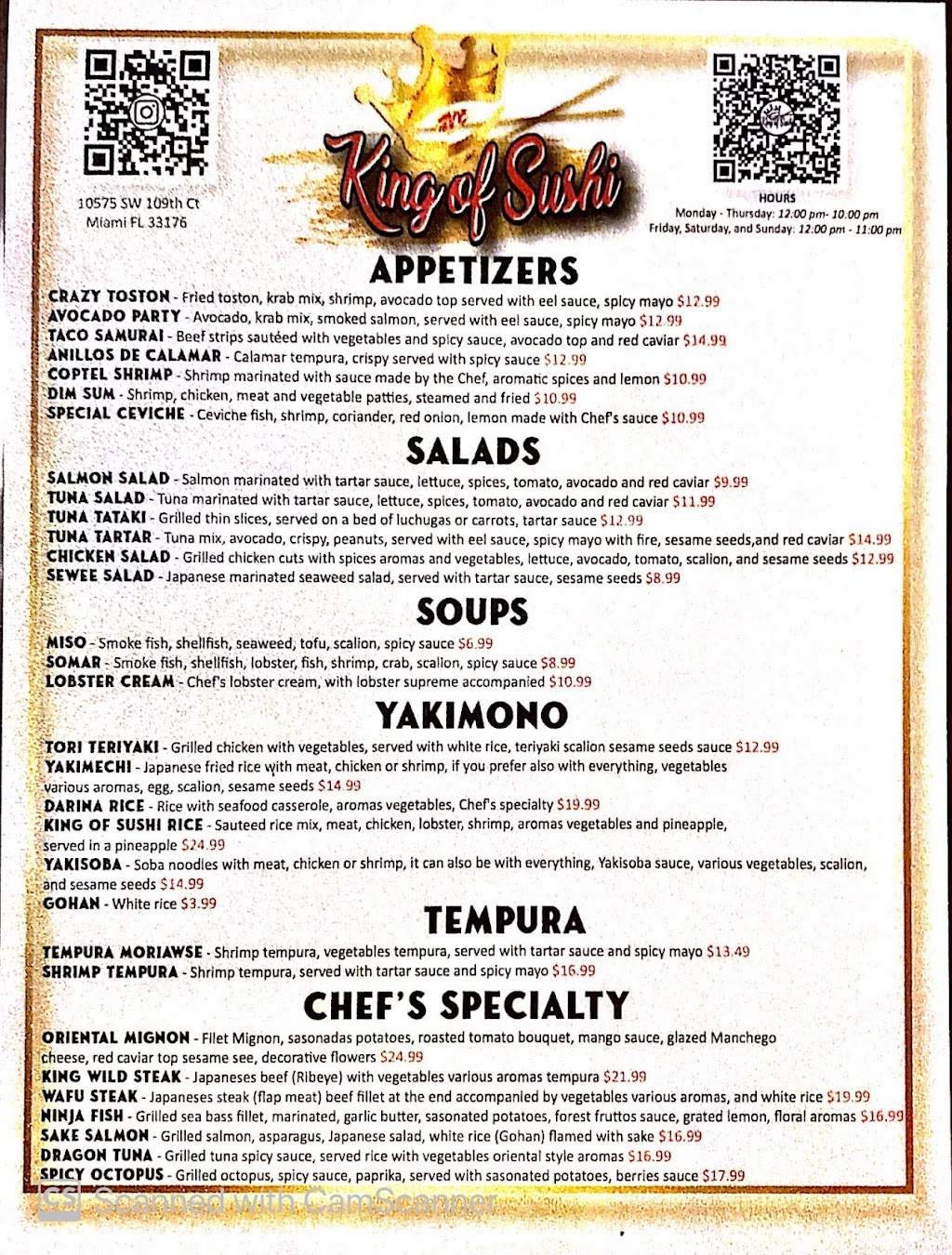 king of sushi | restaurant | 10575 SW 109th Ct, Miami, FL 33176, USA | 7862547375 OR +1 786-254-7375