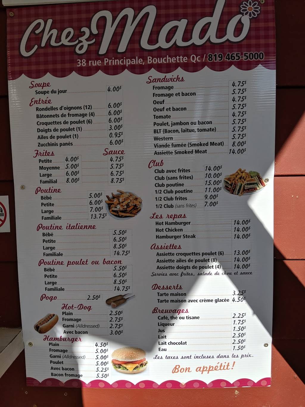 Chez Mado | restaurant | 38 Rue Principale, Bouchette, QC J0X 1E0, Canada | 8194655000 OR +1 819-465-5000