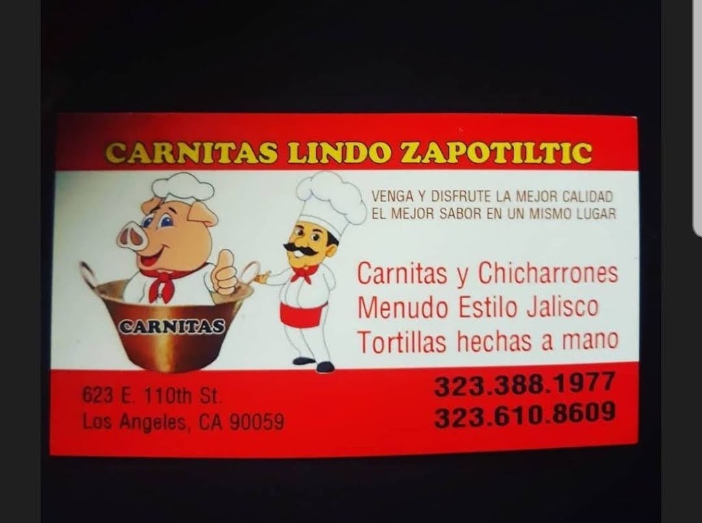 Carnitas Lindo Zapotiltic | restaurant | 623 E 110th St, Los Angeles, CA 90059, USA | 3236108609 OR +1 323-610-8609