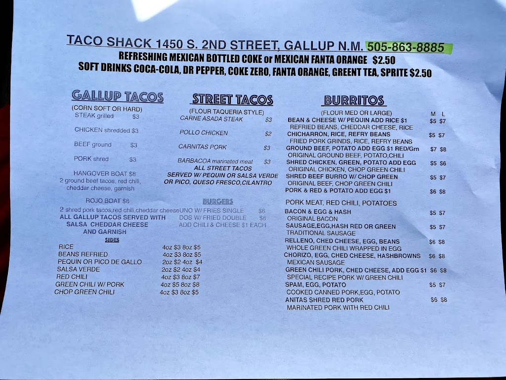 Taco Shack | restaurant | 1320 S 2nd St, Gallup, NM 87301, USA | 5058638885 OR +1 505-863-8885