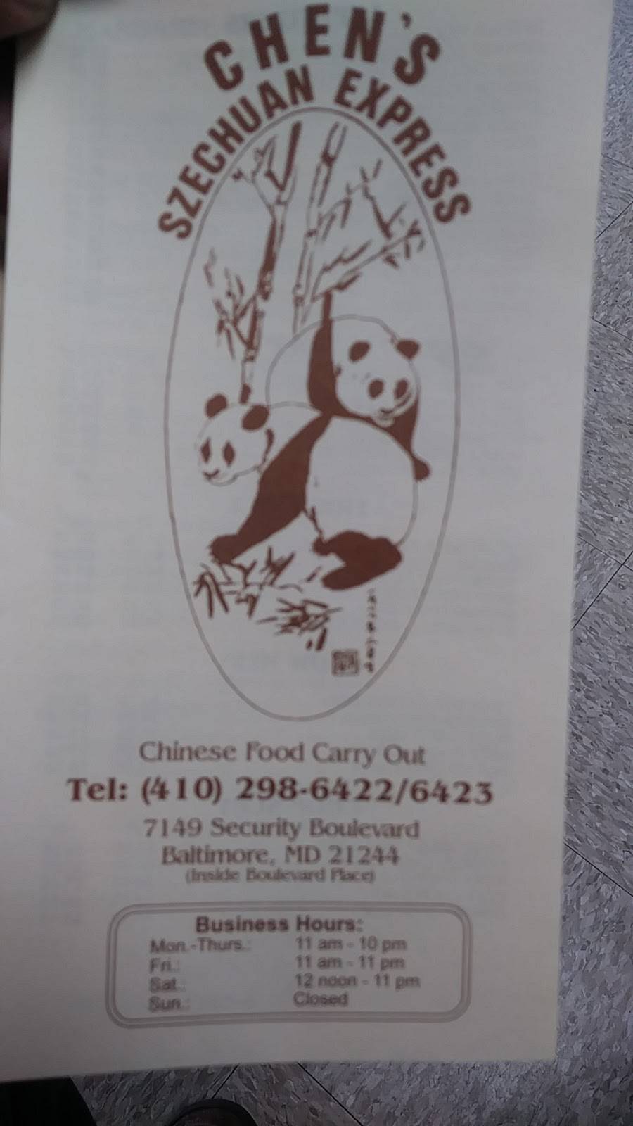 Chens Szechuan Express | restaurant | 1811, 7149 Security Blvd, Windsor Mill, MD 21244, USA | 4102986422 OR +1 410-298-6422