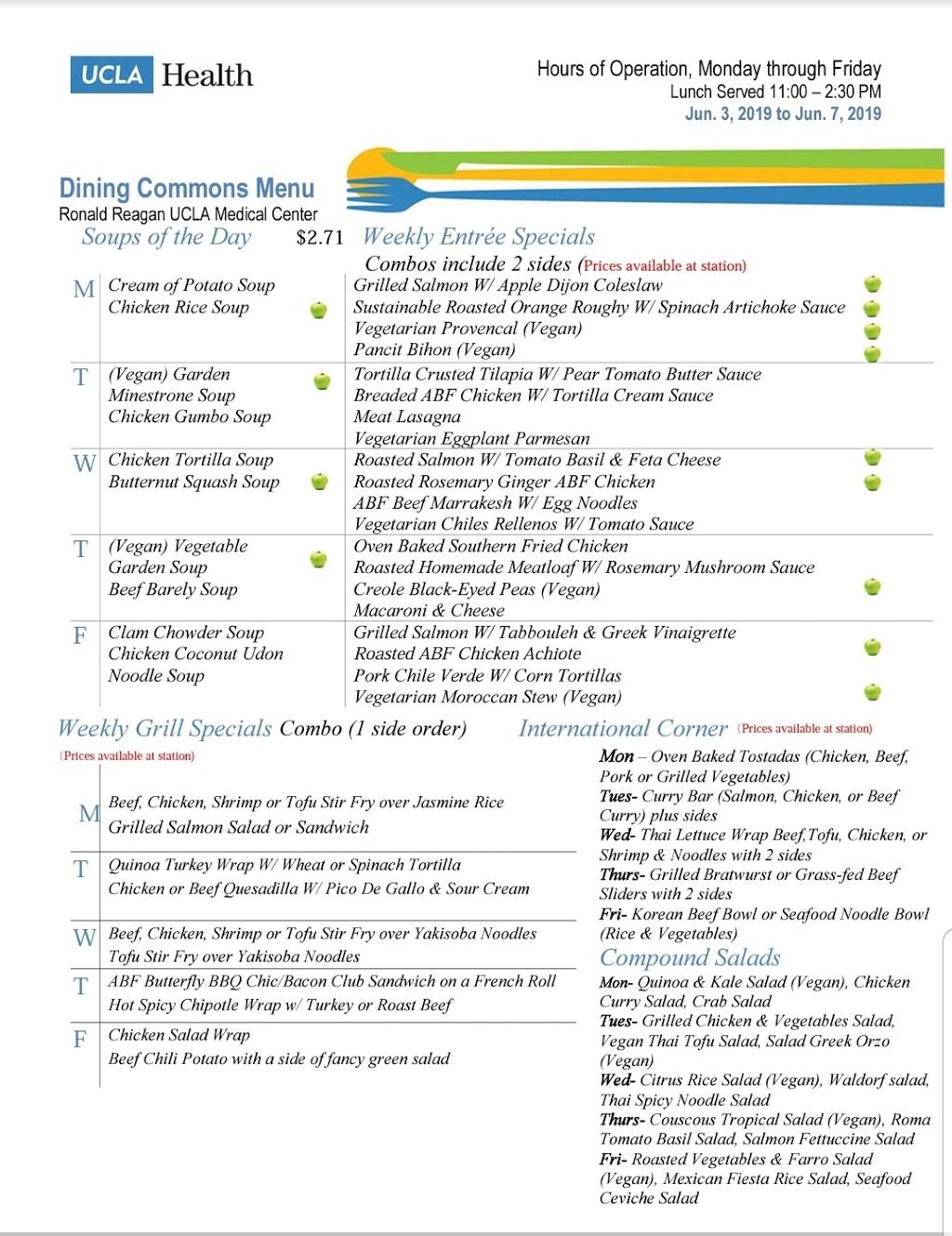 Dining Commons at Ronald Reagan UCLA Medical Center | restaurant | 757 Westwood Plaza, Los Angeles, CA 90024, USA | 3102679217 OR +1 310-267-9217