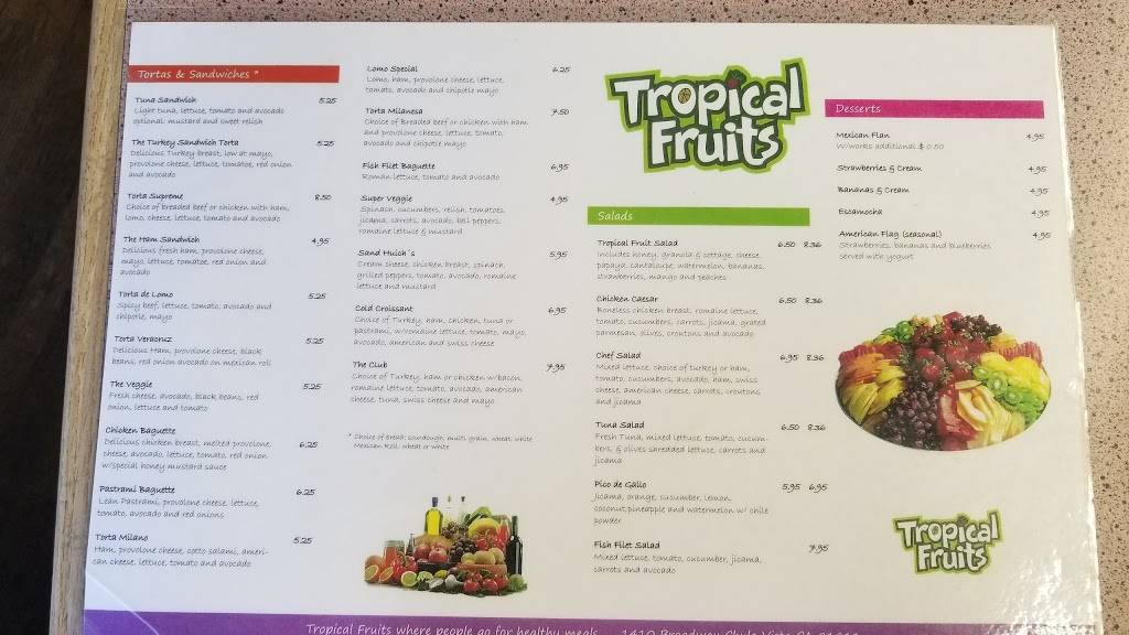 Tropical Fruits | restaurant | 1410 Broadway, Chula Vista, CA 91911, USA | 6194275181 OR +1 619-427-5181