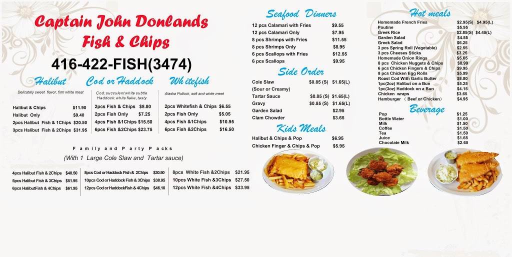 Captain John Donlands Fish & Chips | restaurant | 373 Donlands Ave, East York, ON M4J 3S2, Canada | 4164223474 OR +1 416-422-3474