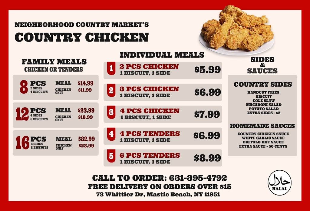 Neighborhood Country Market | meal takeaway | 73 Whittier Dr, Mastic Beach, NY 11951, USA | 6313954792 OR +1 631-395-4792